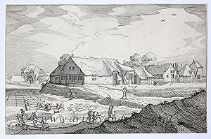 [Antique print, etching] Farms and bleaching fields/Boerderijen met blekervelden, published 1612.