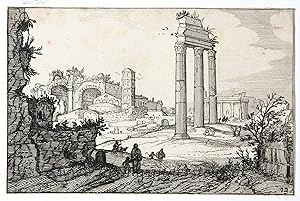 [Antique print, etching/ets, Rome] The temple of Castor and Pollux and the Basilica of Constantin...