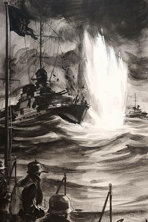 Dessin original Roman-Photo Télé Poche guerre navale Marine WW2