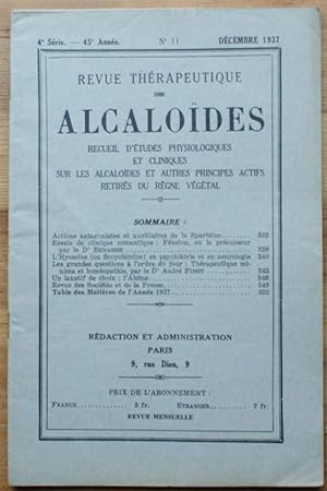 Revue thérapeutique des alcaloïdes - Numéro 11 de décembre 1937