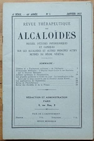 Revue thérapeutique des alcaloïdes - Numéro 1 de janvier 1937