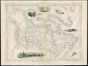 1850 "BRITISH AMERICA" CANADA GREENLAND Antique Map Tallis with Vignettes (11d)