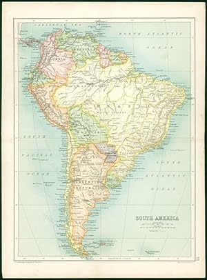 1912 Original Colour Antique Map - SOUTH AMERICA ARGENTINE BRAZIL BOLIVIA (77)