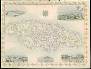 1850 - RARE Original Antique Map "JAMAICA" by TALLIS FULL COLOUR (42)