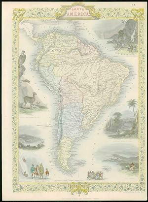 1850 - RARE Original Antique Map "SOUTH AMERICA" by TALLIS FULL COLOUR (41)
