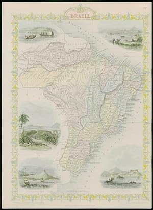 1850 - RARE Original Antique Map of "BRAZIL" by TALLIS FULL COLOUR (63)