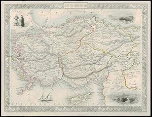 1850 Antique Map "ASIA MINOR" by Tallis CYPRUS TURKEY SYRIA RHODES (25dw)