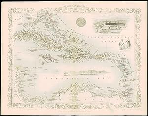 1850 - "WEST INDIA ISLANDS" Map by Tallis LEEWARDS CUBA CAYMAN TRINIDAD (d128)