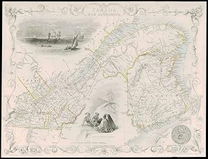 1850 Illustrated Antique Map of "EAST CANADA & NEW BRUNSWICK" by Tallis (59d)