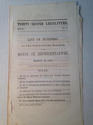 State of Maine Thirty-Second Legislature House Document 31. List of Business on the Table of the ...
