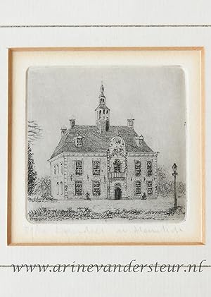 [Original etching/ets in glass frame] Heemstede, ets van het stadhuis.