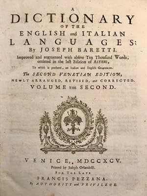 Dizionario delle lingue italiana ed inglese [-A dictionary of the english and italian languages].