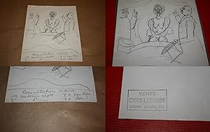 Caricature de CHAS LABORDE : "Consultation noire". Dessin Original au Crayon. [Cachet : Vente Cha...
