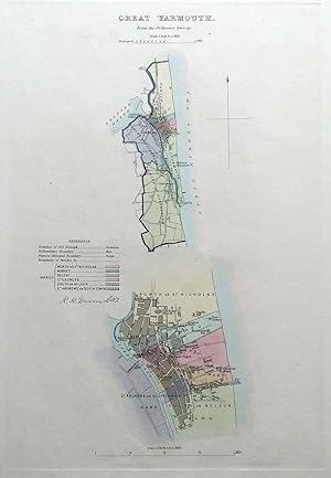 Antique Map GREAT YARMOUTH, NORFOLK, Street Plan, Dawson Original 1832