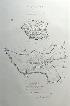 TORRINGTON, DEVON, UK, Street Plan, Dawson Original antique map 1832