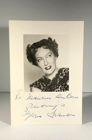 Gloria Swanson. Black and white photograph. Signed