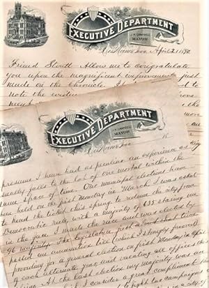 1890 HANDWRITTEN, CONGRATULATORY LETTER (ALS) FROM J.H. CAMPBELL, MAYOR OF DES MOINES, TO W.H. ST...