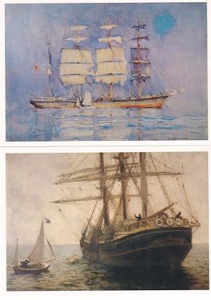 Henry Scott Tuke The Missionary Boat Barque at Falmouth 2x Painting Postcard s