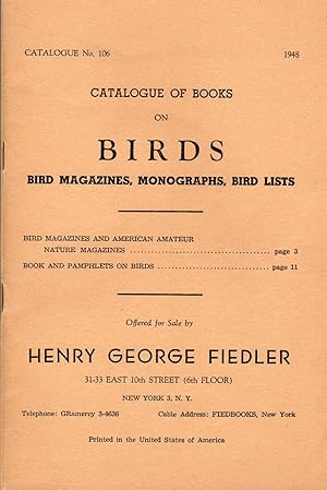 Catalogue of Books on Birds, Bird Magazines, Monographs, Bird Lists