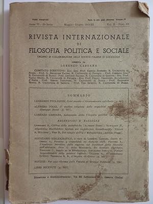 RIVISTA INTERNAZIONALE DI FILOSOFIA POLITICA E SOCIALE Diretta da LORENZO CABOARA Anno VI Maggio ...