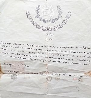 Autograph document sealed 'Gümüshane Mutasarrifi Celaleddin' and Nâib, Vekil-i muhasebeci, Vekil-...