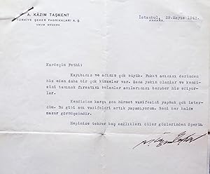 Typescript letter signed 'Kazim Taskent'.