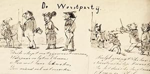 De worstpartij. (Getekend beeldverhaal, ca. 1870).