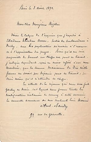 Lettre autographe signée de l'architecte Ambroise Baudry