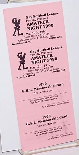 Gay Softball League proudly presents Amateur Night 1990 [membership card]