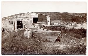 Monhegan Island Postcard: Fishing dories and shed