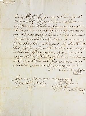 Letter signed ("fratello et servitor Cosimo de Medici"), to the Conte di Benevento, 6 di Novemb. ...