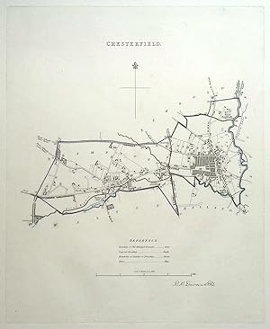 Antique Map CHESTERFIELD, DERBYSHIRE, Street Plan, Dawson Original 1832