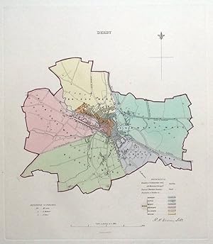 Antique Map DERBY, ENGLAND, City Street Plan, Dawson Original 1832