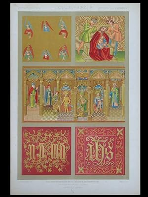 FRENCH GOTHIC EMBROIDERY DESIGNS, 1877 LITHOGRAPH- L'ORNEMENT DES TISSUS, DUPONT-AUBERVILLE, BROD...