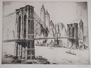 Nat Lowell Signed Etching "Brooklyn Bridge"