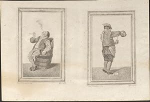 Man in Barrel Chair smoking WITH Man standing pouring a drink