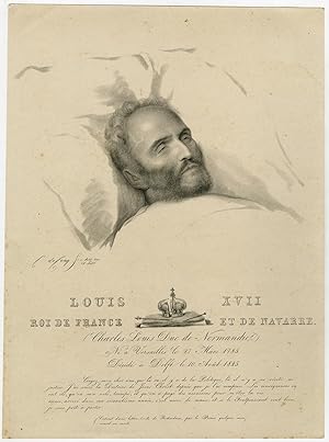 Antique Master Print-KARL WILHELM NAUNDORFF-LOUIS XVII-DEATH BED-Cocq-1845