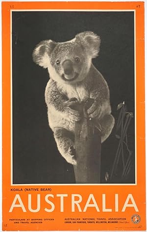 'Koala (native bear) Australia'. Photolithograph travel poster