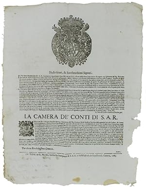VEDUTA PER NOI L'ALLIGATA SUPPLICA Dat' in Torino li quindeci Decembre 1685. [Documento originale]: