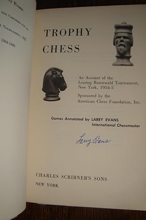 Trophy Chess (signed by Chessmaster Larry Evans) Lessing Rosenwald Tournament 1954-55 w/ Samuel R...