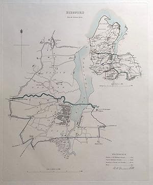 BIDEFORD, DEVON, ENGLAND, Street Plan, Dawson Original antique map 1832