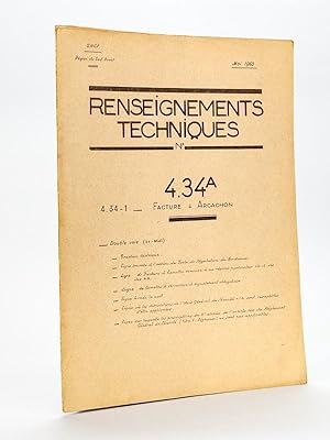 Renseignements techniques N° 4.34 A 4.34 1 Facture à Arcachon Mai 1960 [ Avec : ] Fascicule-Horai...