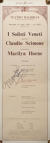 Large broadside for a concert featuring Marilyn Horne at the Teatro Malibran in Venice, April 21,...