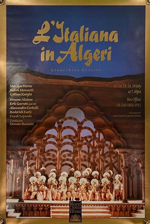 Large colour poster for L'Italiana in Algeri at the Royal Opera House in London in July of 1989 f...