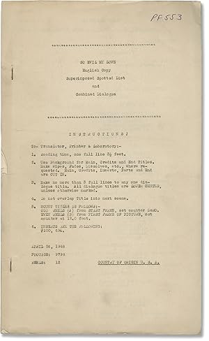 So Evil My Love (Original post-production screenplay for the 1948 film)