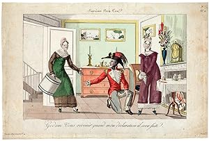 Marriage proposal, French satire print PLANCHER, 18th c.