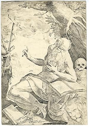 St. Jerome in the wilderness-engraving-Palma-after G. Palma, 16th.c.