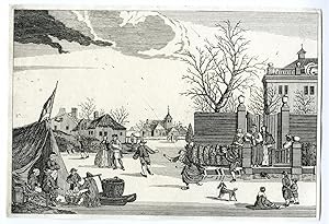 Ice skating etching. Dutch winter view ANONYMOUS, c.1810