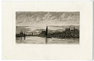 Antique Print-AMSTEL RIVER VIEW-AMSTERDAM-DUSK-BOAT-ELIAS STARK after own design-1887