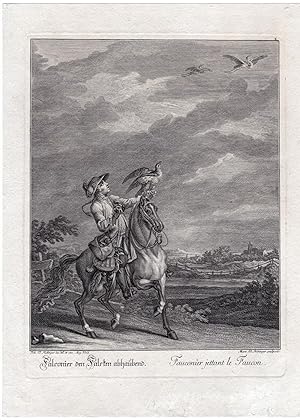 Antique Print-FALCONRY-HUNTING-HORSE-Martin RIDINGER, ca. 1775